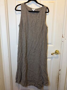Sleeveless Gray Linen Blend Midi Dress - Casual Everyday Style